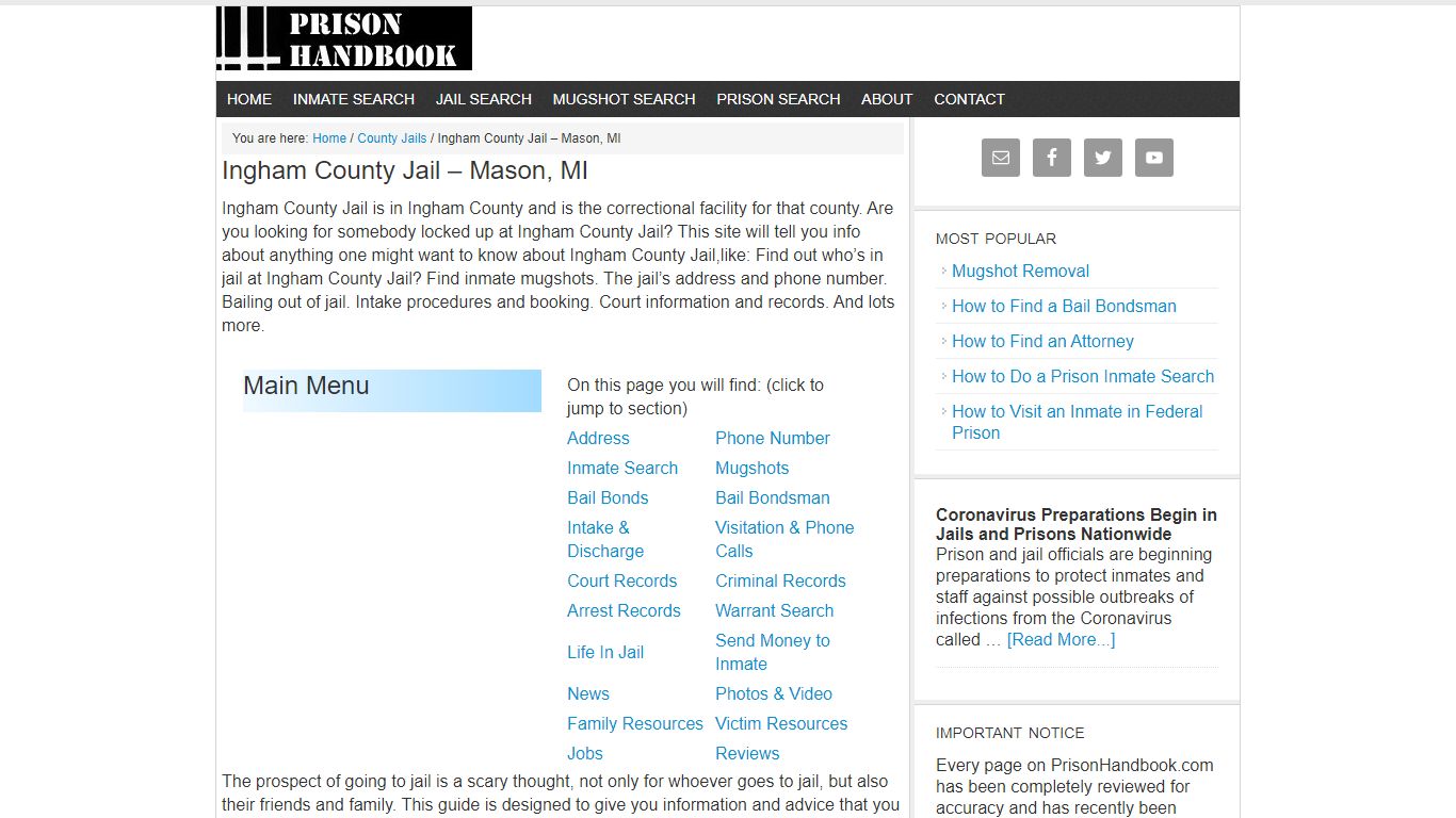 Ingham County Jail – Mason, MI - Prison Handbook